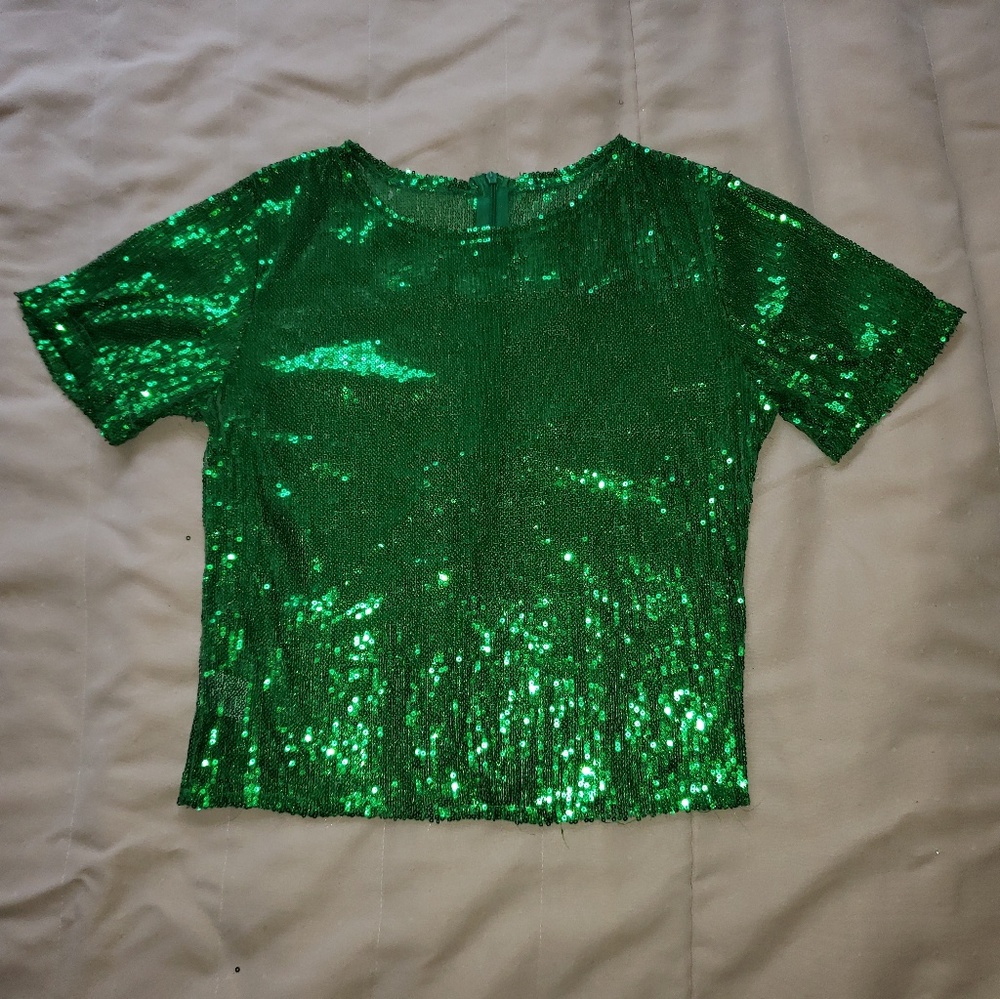 Sequin green crop top